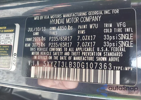 2013 Hyundai Santa Fe Sport from USA, damaged, VIN 5XYZT3LB3DG107363